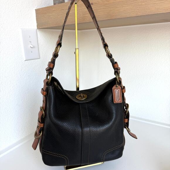 Coach Legacy Leather Shoulder Bag 10958 Black Brown Turnlock Vintage Y2K - Picture 1 of 7